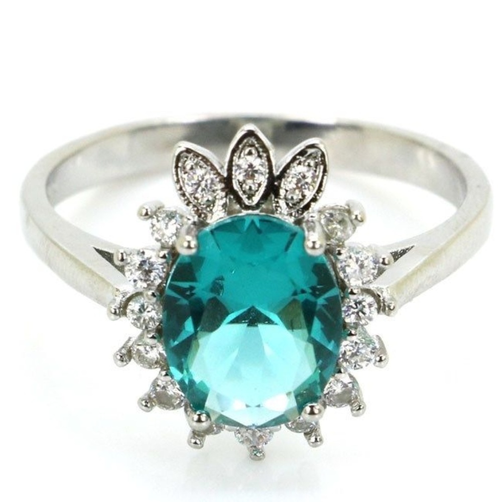 Aqua Marine Ladies size 9 Silver Ring